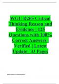 WGU D265 Critical Thinking: Reason and Evidence | 125 Questions with 100% Correct Answers | Verified | Latest Update | 42 Pages