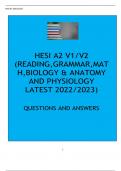 HESI A2 V1/V2 (READING,GRAMMAR,MAT H,BIOLOGY & ANATOMY AND PHYSIOLOGY LATEST 2022/2023)