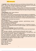 QMA study guide  1. mydriatic: Action: dilates pupil/ Use: eye examinations/ Adverse Effects : dry mouth , blurred vision/ Nusring Considerations: place inside lower lid, not directly on the eye (page 100 in binder) Example: atropine sulfate 2. tardive dy