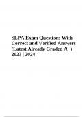 SLPA Exam Questions With Correct and Verified Answers (Latest Already Graded A+) 2023 | 2024