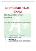  NURS 6640 FINAL EXAM REAL EXAM LATEST UPDATE 2023/2024   NURS 6640 – Psychotherapy With Individuals           	LATEST 7 NEW VERSIONS 	100% VERIFIED Q & A 	GRADED A+ 	ALL POSSIBLE EXAM QUESTIONS