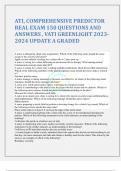 ATI, COMPREHENSIVE PREDICTOR REAL EXAM 150 QUESTIONS AND ANSWERS , VATI GREENLIGHT 2023-2024 UPDATE A GRADED