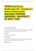 TEXAS Real Estate Brokerage SAE - Champion's School of Real Estate 2023/2024 VERIFIED ANSWERS  