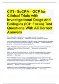 CITI - SoCRA - GCP for Clinical Trials with Investigational Drugs and Biologics (ICH Focus) Test Questions With All Correct Answers