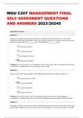 WGU C207 MANAGEMENT FINAL SELF ASSESSMENT QUESTIONS AND ANSWERS 2023-2024