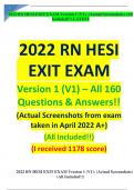 HESI RN EXIT EXAM 2022 Version 1 (V1) – All 160 Questions & Answers!! (Actual Screenshots from exam taken in April 2022 A+) (All Included!!) (I received 1178 score)