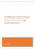 CHAMBERLAIN COLLEGE OF NURSING (HESI A2) - READING, VOCABULARY, MATH, GRAMMAR, BIOLOGY AND A&P (V1) - QUESTIONS & ANSWERS (RATED A+) LATEST VERSION