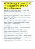 OCR Biology A Level (Full) Test Questions With All Correct Answers