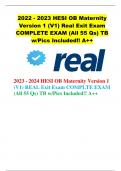 2022 - 2023 HESI OB Maternity Version 1 (V1) Real Exit Exam COMPLETE EXAM (All 55 Qs) TB w/Pics Included!! A++ 2023 - 2024 HESI OB Maternity Version 1 (V1) REAL Exit Exam COMPLTE EXAM (All 55 Qs) TB w/Pics Included!! A++ 