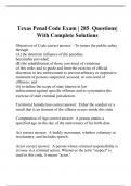 Texas Penal Code Exam | 285  Questions|  With Complete Solutions