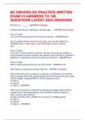 NC DRIVERS ED PRACTICE WRITTEN  EXAM V3 ANSWERS TO 100  QUESTIONS LATEST 2023-2024|PASS