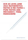 OCR AS LEVEL JUNE 2022 MATHEMATICS MATHS B MEI PAPER 1 PURE MATHS AND MECHANICS  FINAL MARKSHEME