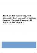 Test Bank For Microbiology with Diseases by Body System 5TH Edition, Bauman | Complete Chapters 1-26 | 100% Verified