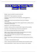 GSCE AQA PE Vocab Test Exam @ 2023