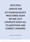 2023/2024  UPDATE FOR  ATI PHARMACOLOGY PROCTORED EXAM RETAKE 2019 COMPLETE EXAM ALL 70 QUESTIONS AND CORRECT ANSWERS