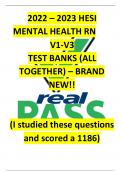 2022 - 2023 Hesi Psych Mental Health Exit Exam (V1, V2, V3) (TB) Study Guide w/ Brand New Q&A Included!! A++