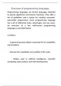 Python:  Python is a versatile and readable programming language known for its simplicity and ease of use. It emphasizes code readability and offers a wide range of libraries and frameworks for various purposes, such as web development, data analysis, mac