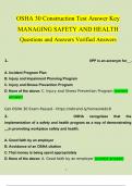 OSHA 30 Construction Test Answer Key MANAGING SAFETY AND HEALTH Questions and Answers 2023 (100% Verified Answers by Expert)