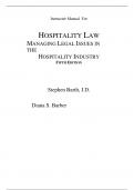 Hospitality Law Managing Legal Issues in the Hospitality Industry 5th Edition By Stephen Barth, Diana Barber (Instructor Manual)