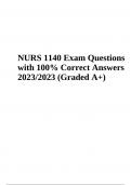 NURS 1140 Final Exam Questions with Verified Answers 2023/2023 Graded A+