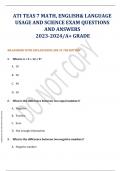 ATI TEAS 7 MATH, ENGLISH& LANGUAGE  USAGE AND SCIENCE EXAM QUESTIONS  AND ANSWERS  2023-2024/A+ GRADE 