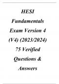 HESI Fundamentals Exam Version 4 (V4) (2023/2024) 75 Verified Questions & Answers