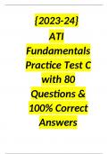 {2023-24} ATI Fundamentals Practice Test C with 80 Questions & 100% Correct Answers