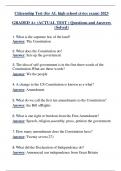 Citizenship Test (for AL high school civics exam) 2023 GRADED A+ (ACTUAL TEST ) Questions and Answers  (Solved)