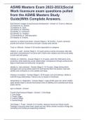 ASWB Masters Exam 2022-2023(Social Work licensure exam questions pulled from the ASWB Masters Study Guide)With Complete Answers.