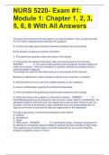 NURS 5220- Exam #1: Module 1: Chapter 1, 2, 3, 5, 6, 8 With All Answers