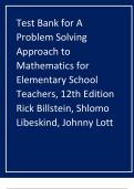 Test Bank for A  Problem Solving  Approach to  Mathematics for  Elementary School  Teachers, 12th Edition  Rick Billstein, Shlomo  Libeskind, Johnny Lott