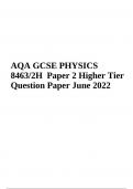 AQA GCSE PHYSICS 8463/2H Paper 2 Higher Tier Question Paper June 2022