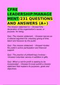 CFRE LEADERSHIP/MANAGEMENT/231 QUESTIONS AND ANSWERS (A+)