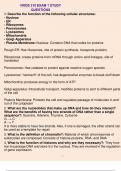 1. Describe the function of the following cellular structures: - Nucleus - ER - Ribosomes - Peroxisomes - Lysosomes - Mitochondria - Golgi Apparatus - Plasma Membrane: Nucleus: Contains DNA that codes for proteins