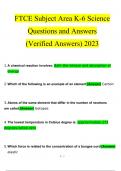 FTCE Subject Area K-6 Science Questions and Answers 2023 (100% Verified Answers by Expert)