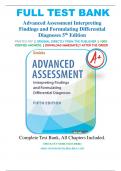 Test Bank for Advanced Assessment Interpreting Findings and Formulating Differential Diagnoses Fifth Edition by Laurie Goolsby, Mary Jo; Grubbs ISBN 9781719645935 Chapter 1-20 | Complete Guide A+