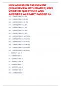 HESI ADMISSION ASSESSMENT (EXAM REVIEW MATHEMATICS) 2023 VERIFIED QUESTIONS AND ANSWERS ALREADY PASSED A+