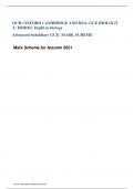 OCR: OXFORD CAMBRIDGE AND RSA: GCE BIOLOGY A: H020/02: Depth in biology Advanced Subsidiary GCE: MARK SCHEME   Mark Scheme for Autumn 2021