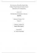 The University of Texas Rio Grande Valley College of Engineering and Computer Science Department of Civil Engineering  CIVE 3115 Fluid Mechanics & Hydraulics Laboratory Fall 2018  Laboratory Section # 3115 Group # 1  Laboratory Analysis For  Inside Wind T