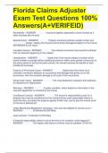 Florida Claims Adjuster Exam Test Questions 100% Answers(A+VERIFEID)