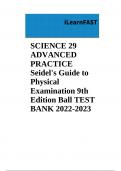 Seidel's Guide toPhysicalExamination 9thEdition Ball TESTBANK 2022-2023