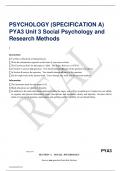 PSYCHOLOGY (SPECIFICATION A)  PYA3 Unit 3 Social Psychology and  Research Methods