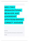 WGU C484 ORGANIZATIONAL BEHAVIOR AND LEADERSHIP UPDATED&VERIFIED CORRECT ANSWERS