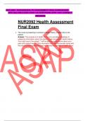 2092 / NUR2092HEALTH ASSESSMENT FINAL EXAM BRAND  NEW Q&A INCLUDED OVER 130 QUESTIONS WITH 100% CORRECT  ANSWERS 