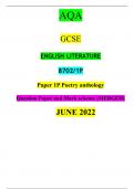 AQA GCSE ENGLISH LITERATURE 8702/1P Paper 1P	Poetry anthology  Question Paper and Mark scheme {MERGED} JUNE 2022