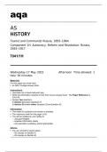 aqa AS HISTORY - Tsarist and Communist Russia, 1855–1964 Component 1H Autocracy, Reform and Revolution: Russia, 1855–1917 (7041/1H): May 2023 Question Paper