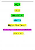 Bundle for AQA GCSE CHEMISTRY  8462/1H and  8462/2H Higher Tier Paper1 and  2 Question Paper and Mark scheme {MERGED} JUNE 2022