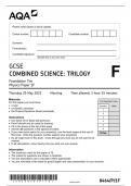 AQA GCSE MAY 2023 COMBINED SCIENCE TRILOGY PHYSICS  FOUNDATION  TIER 8464 PAPER 1 ACTUAL PAPER