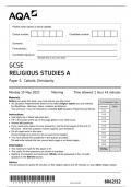 AQA GCSE MAY 2023 RELIGIOUS STUDIES A 8062 PAPER 1 CATHOLIC CHRISTIANITY