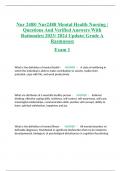 Nur 2488/ Nur2488 Mental Health Nursing | Questions And Verified Answers With Rationales| 2023/ 2024 Update| Grade A Rasmussen Exam 1